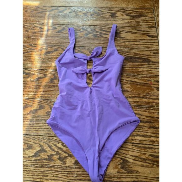 Mara Hoffman Maven Tie Front One Piece Swimsuit in Amnesia Purple - Picture 2 of 5